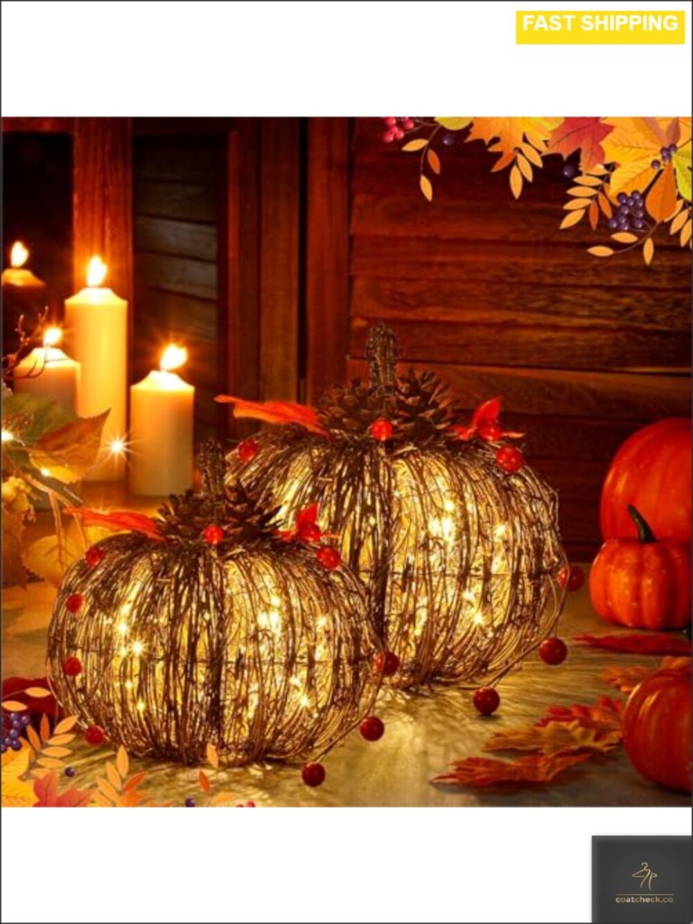 2 Pcs Lighted Fall Rattan Pumpkin Decorations 8,6 Inch